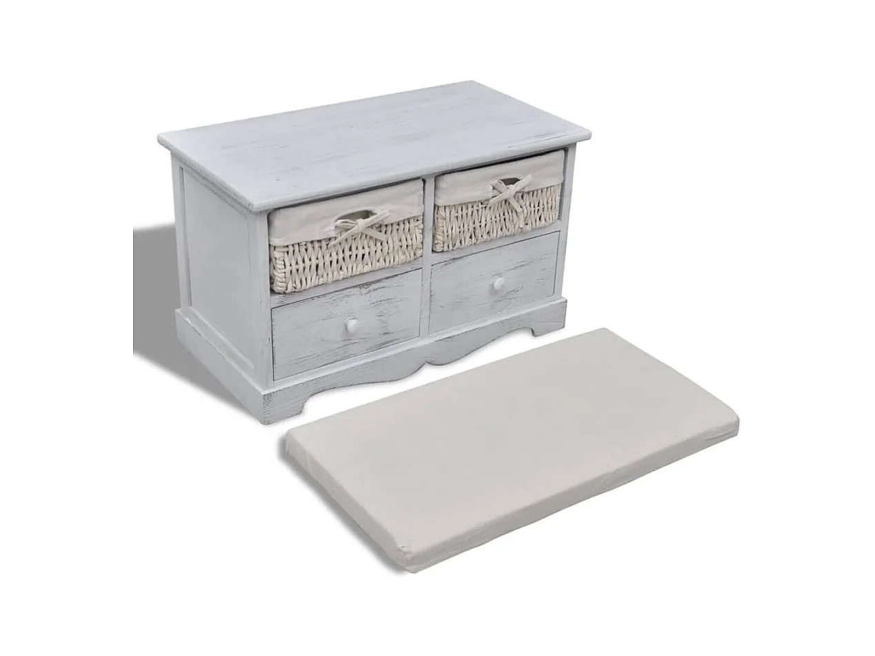 Banco de almacenaje Blanco 62x33x42 cm Madera de Paulownia