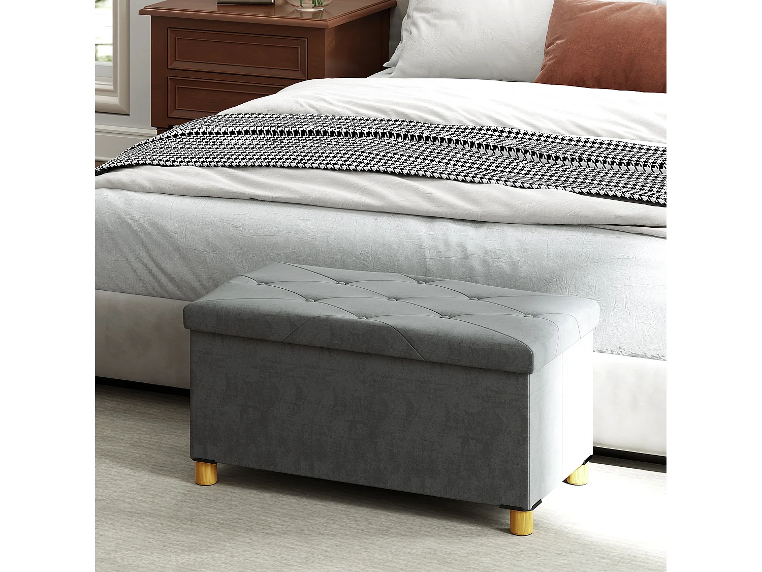 Opvouwbare opbergbank, modern design, polyester, grijs, met gevoerde zitting (76x38x38cm)