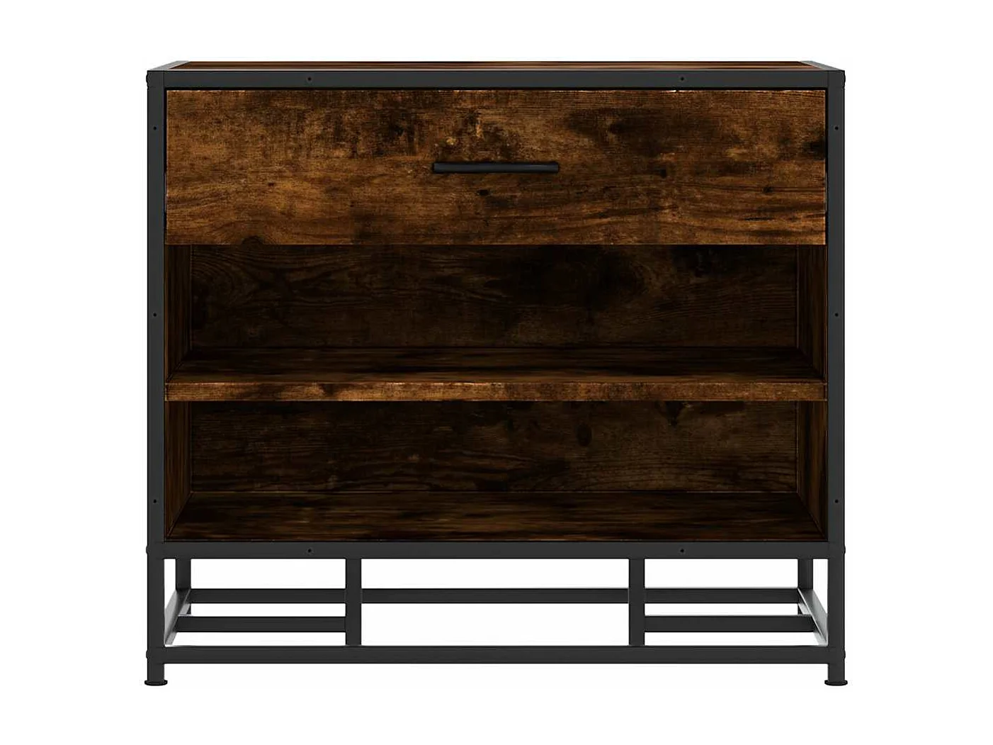 Panca portascarpe in rovere affumicato, legno ingegnerizzato e metallo