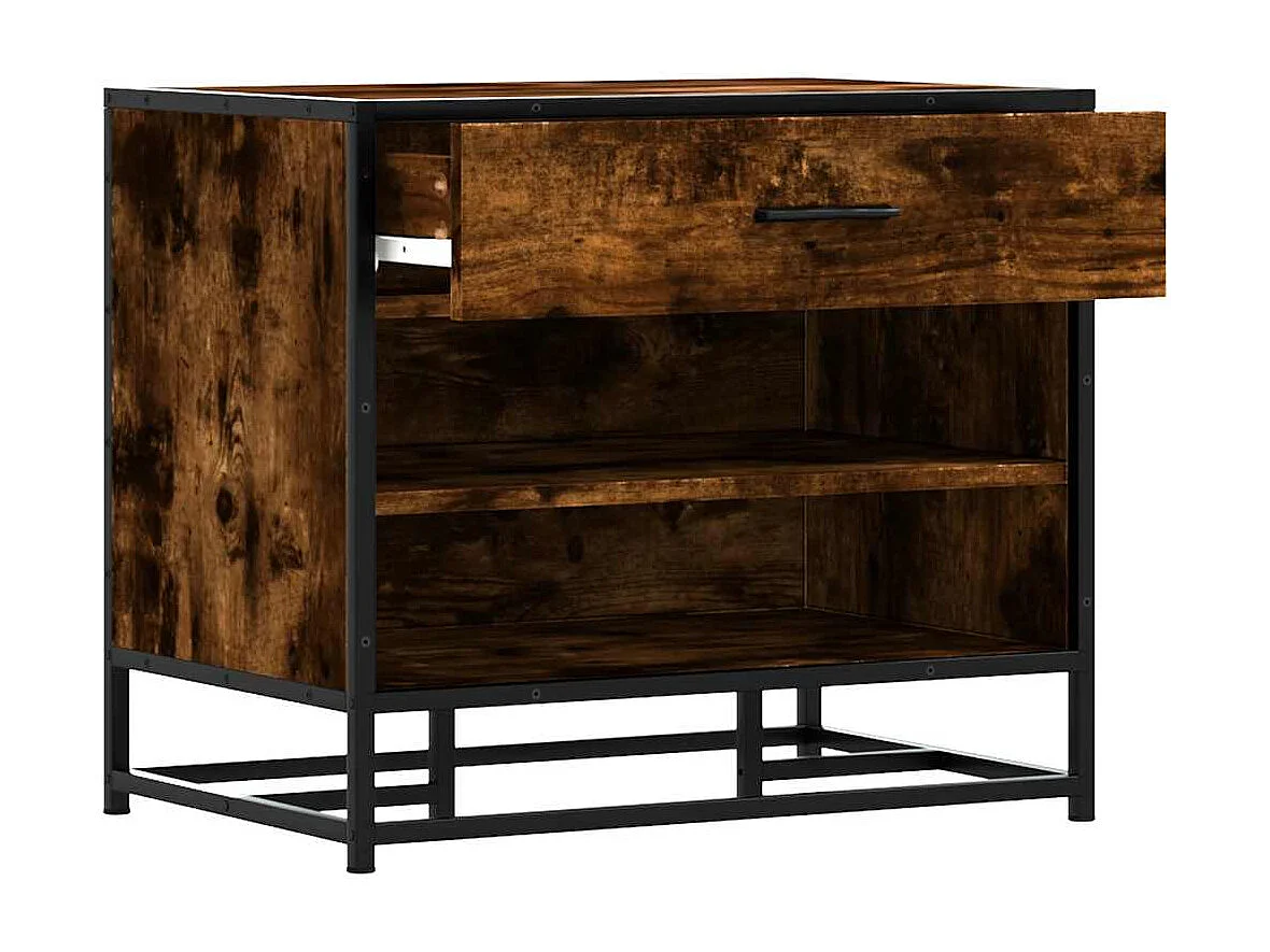 Panca portascarpe in rovere affumicato, legno ingegnerizzato e metallo