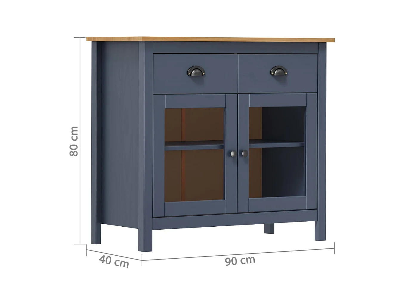Buffet Hill Gris 90x40x80 cm Bois de pin solide
