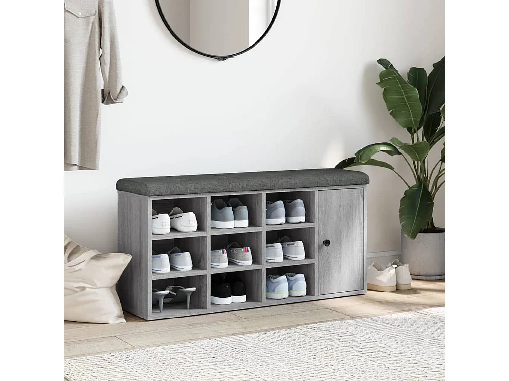 Banco zapatero Sonoma gris 102x32x50 cm madera de ingeniería