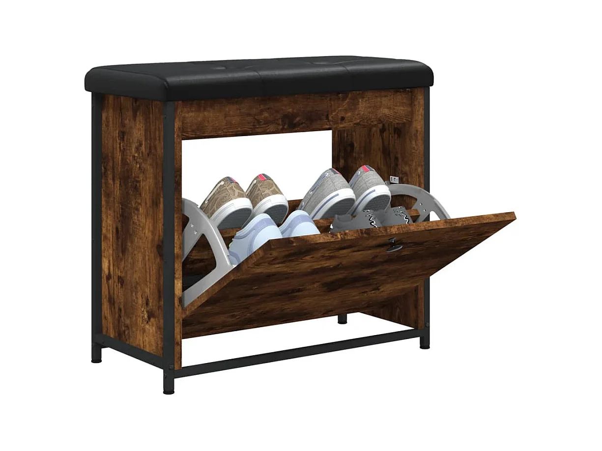 Schoenenbank met uitklapbare lade gerookt eiken 62x32x56 cm