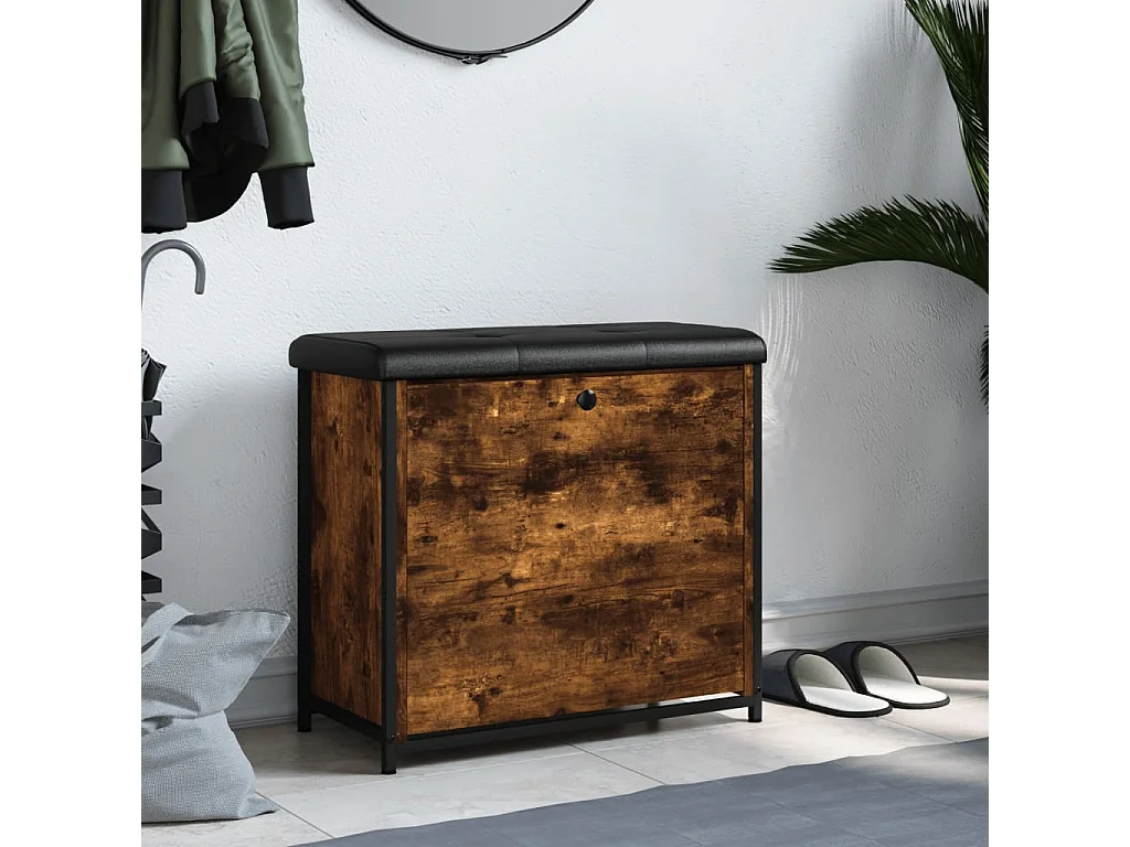 Panca portascarpe con cassetto ribaltabile rovere affumicato 62x32x56 cm