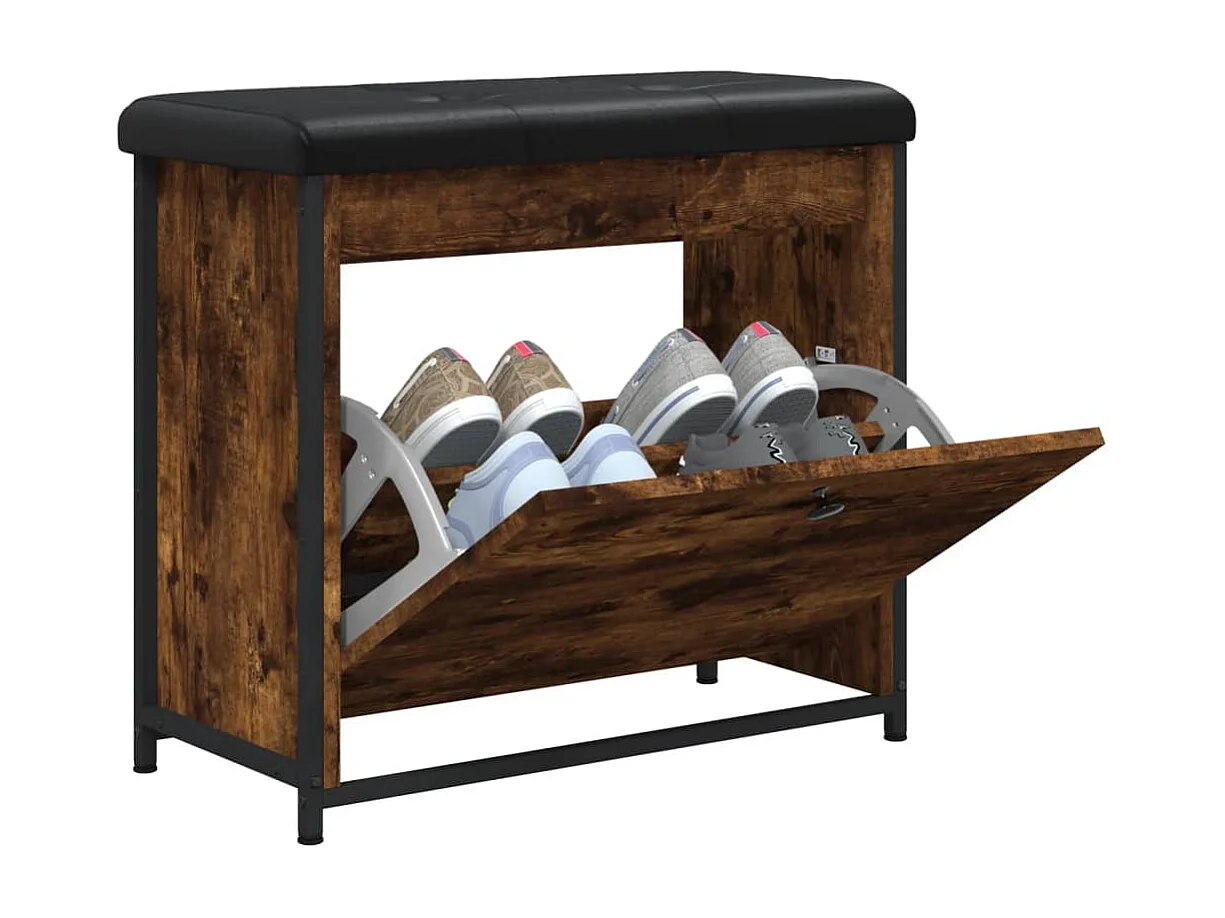 Panca portascarpe con cassetto ribaltabile rovere affumicato 62x32x56 cm