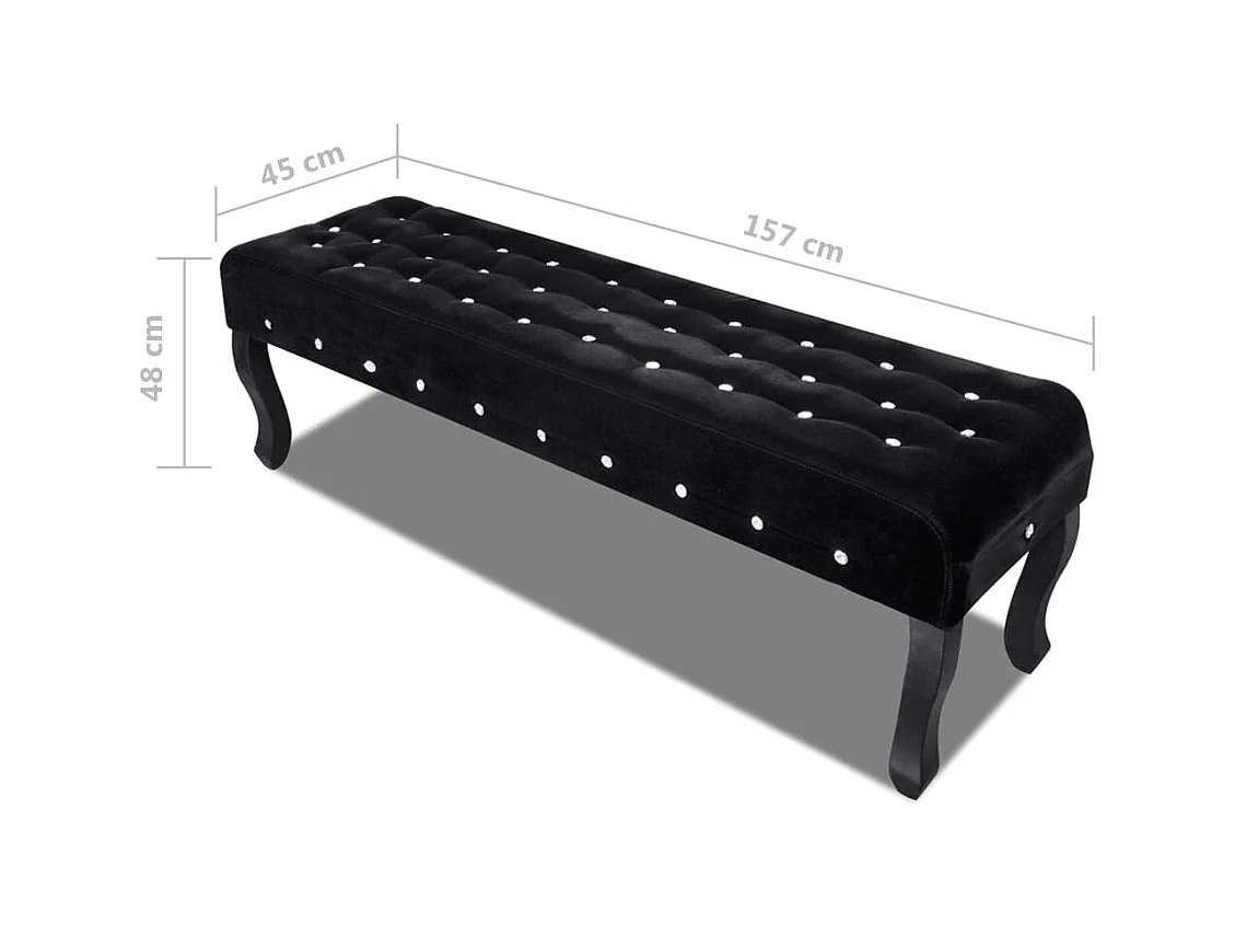 Panca in velluto nero con bottoni in cristallo