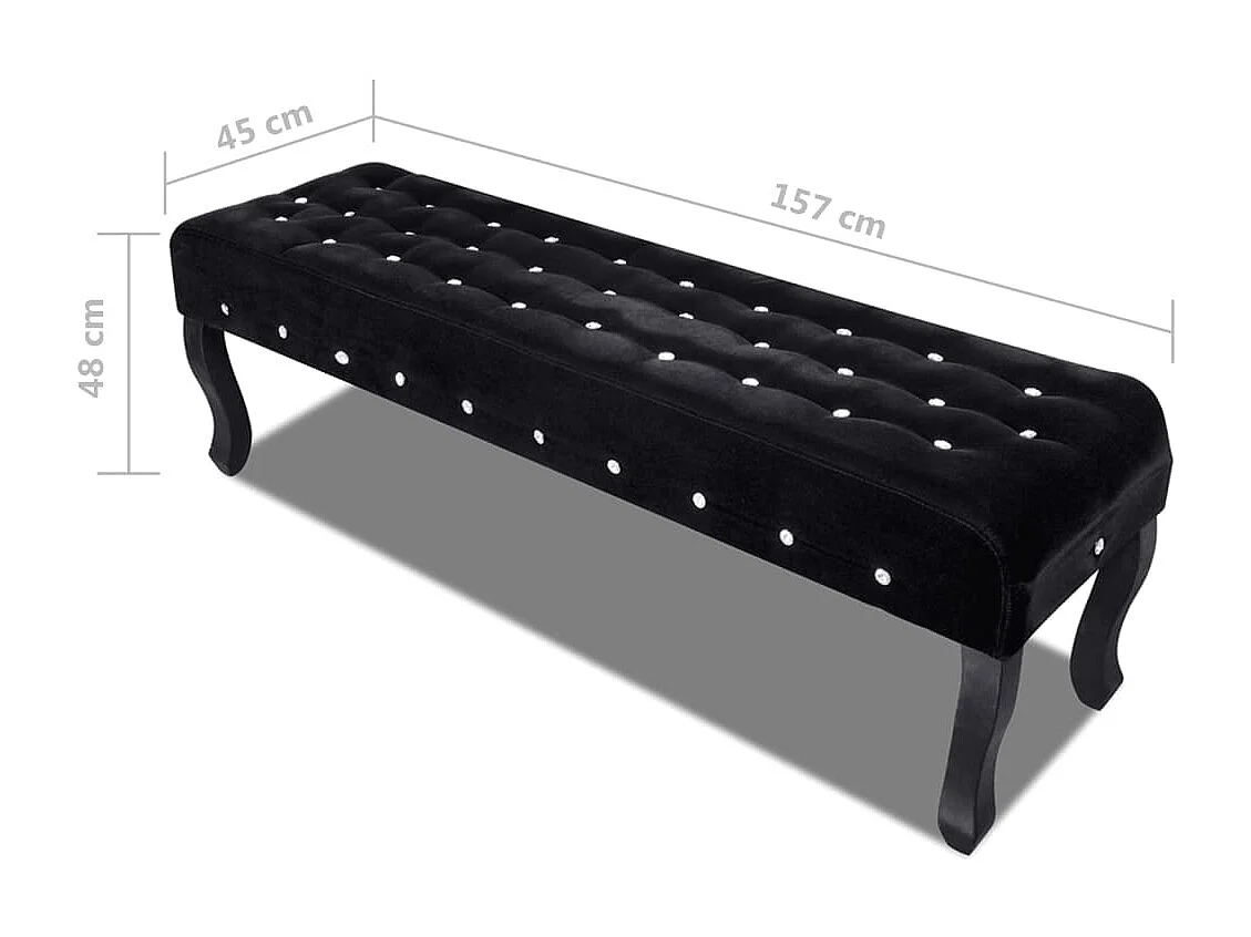 Banco de tela de terciopelo negro con botones de cristal