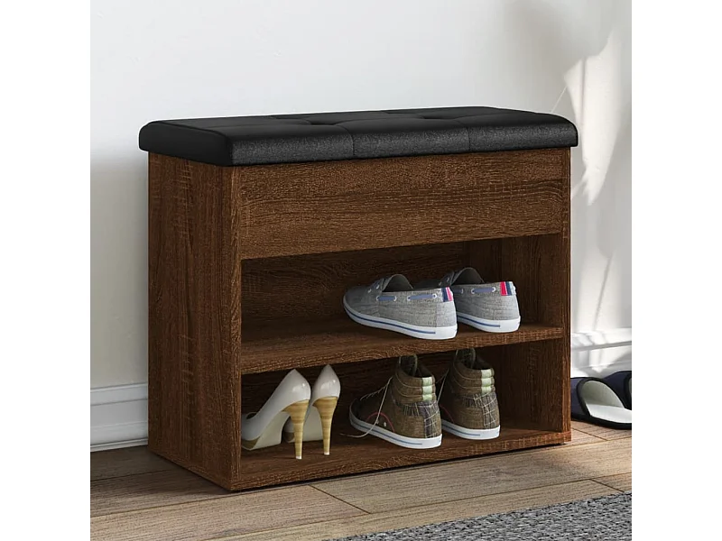 Banco zapatero roble marrón 62x32x50 cm madera de ingeniería