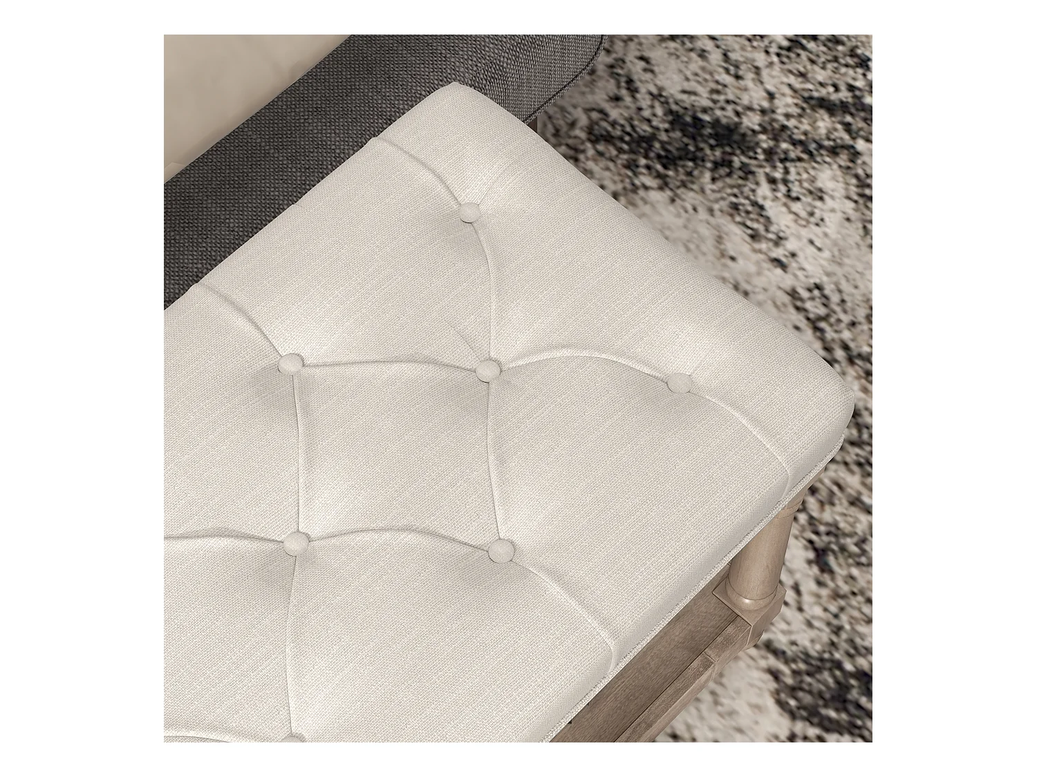 Banc de chaussures avec assise rembourrée et étagère, design vintage, polyester, blanc crème (115x40x48cm)