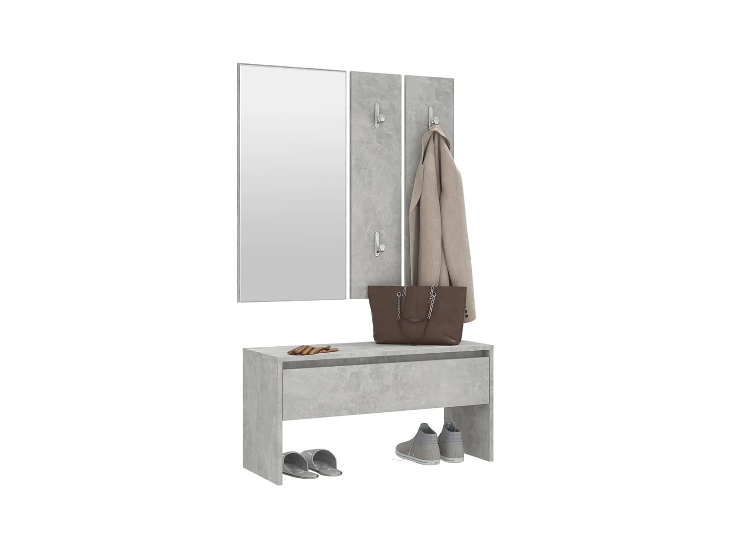Betongraues Flurmöbel-Set aus Holzwerkstoff