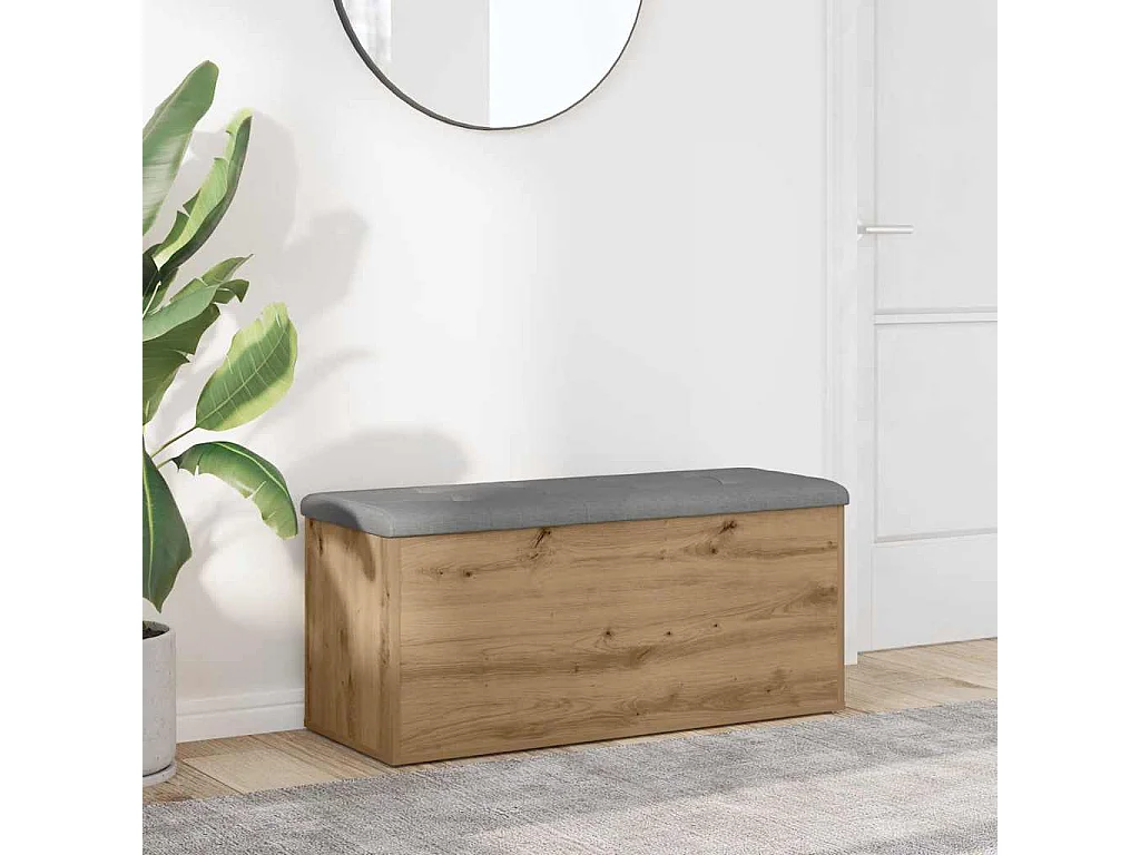 Banc de rangement chêne artisanal 102x42x45cm bois d'ingénierie