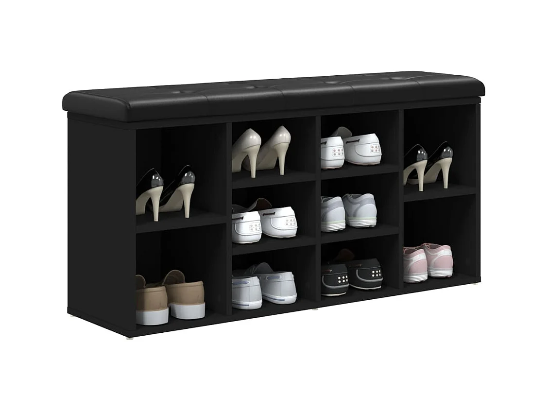 Panca portascarpe nera 102x32x50 cm in legno ingegnerizzato
