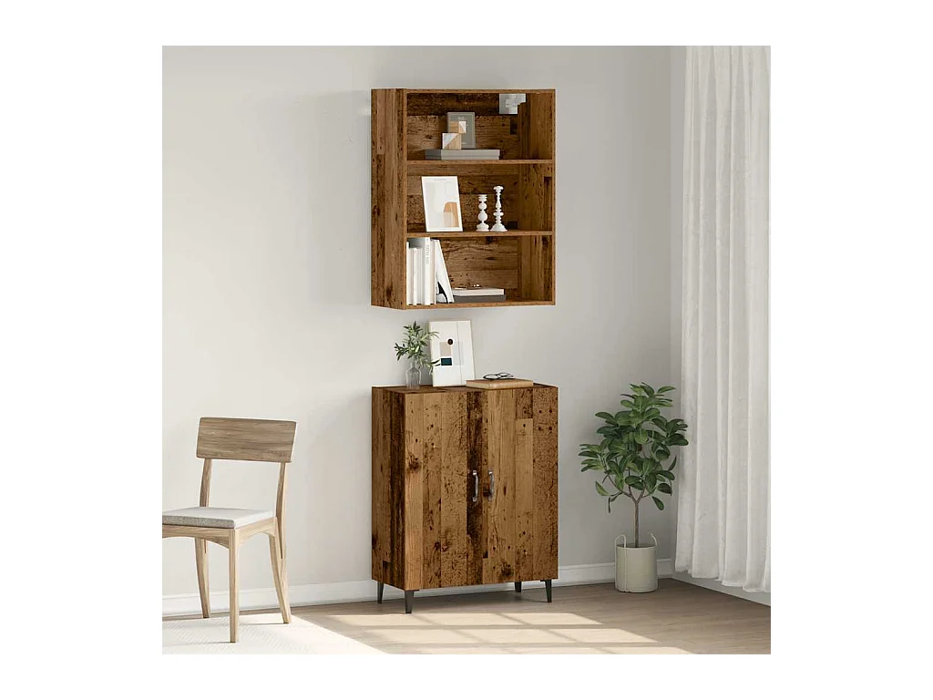 Credenza con pensile in legno vecchio, legno ingegnerizzato