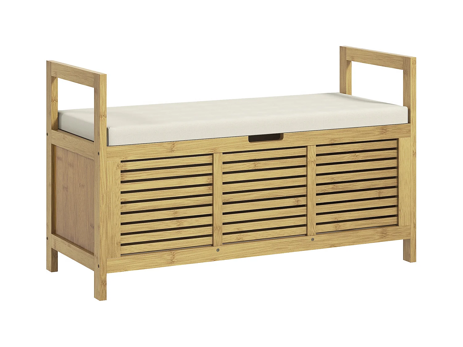 Banco zapatero con almacenaje integrado y estante plegable, fabricado en bambú, color madera natural (100x40x60cm)