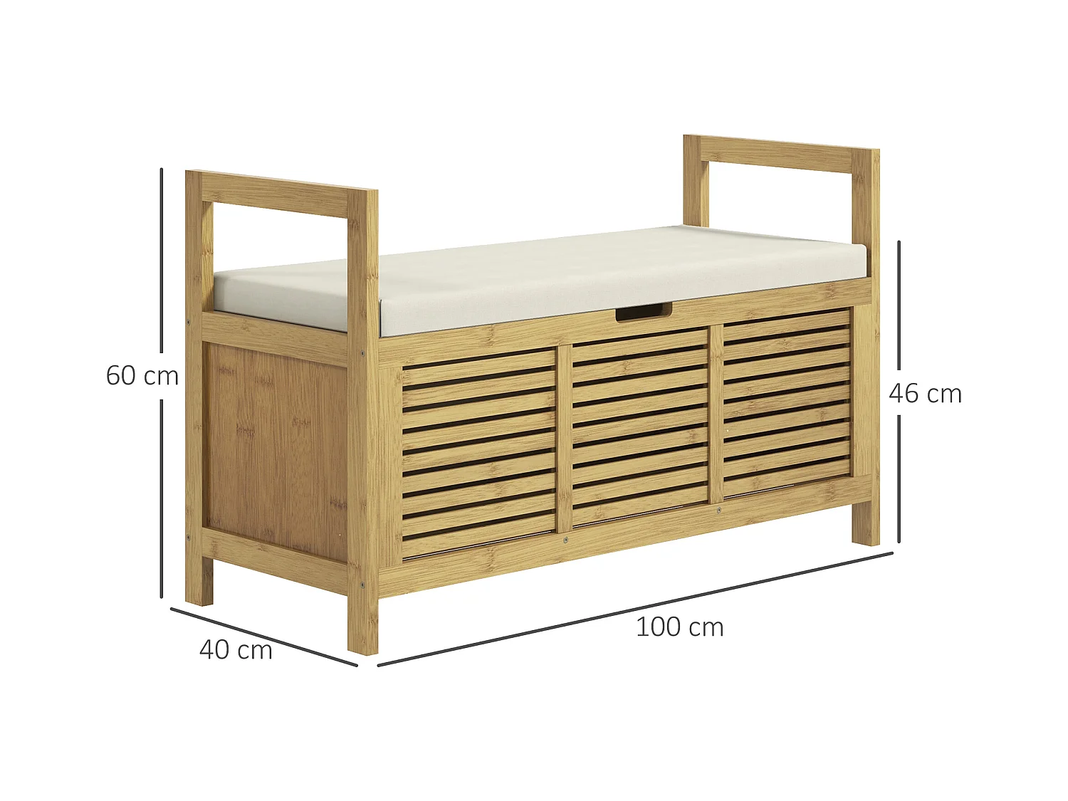 Banco zapatero con almacenaje integrado y estante plegable, fabricado en bambú, color madera natural (100x40x60cm)