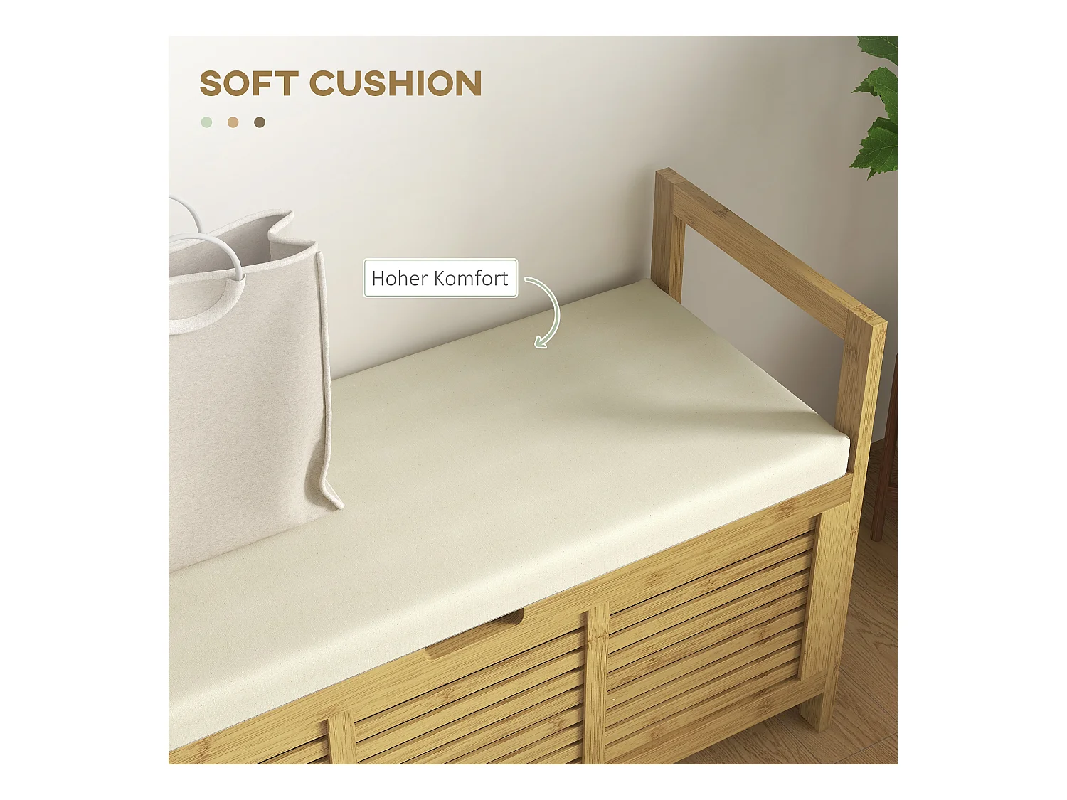 Banco zapatero con almacenaje integrado y estante plegable, fabricado en bambú, color madera natural (100x40x60cm)