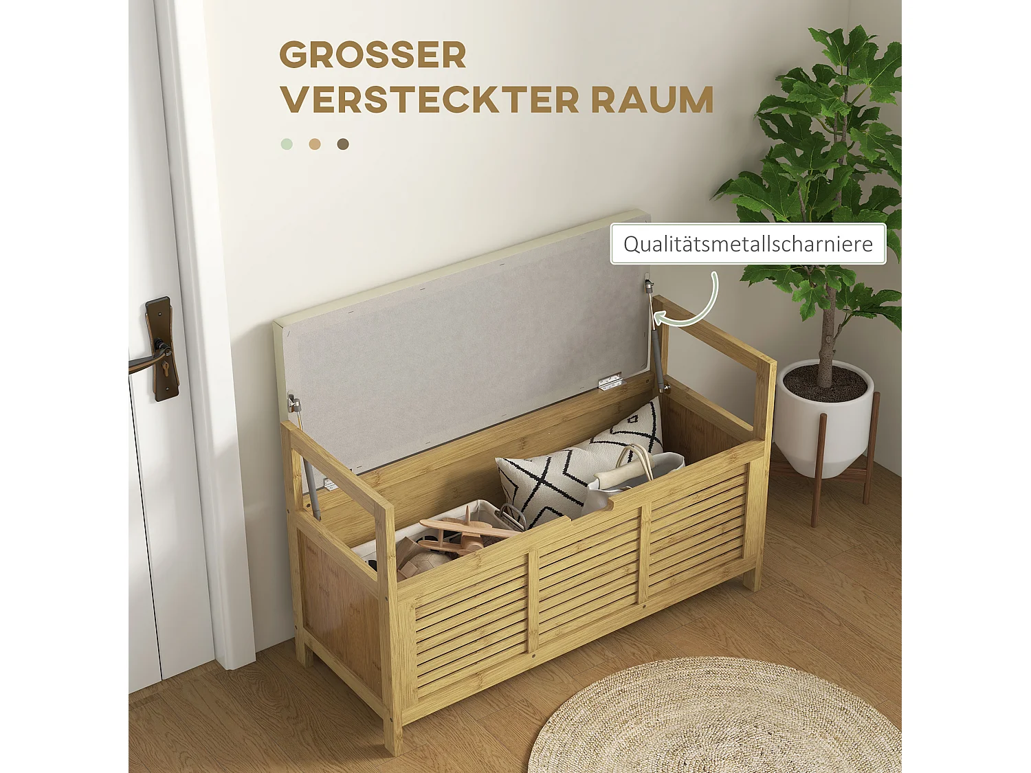 Banc à chaussures avec rangement intégré et tablette rabattable, en bambou, couleur bois naturel (100x40x60cm)