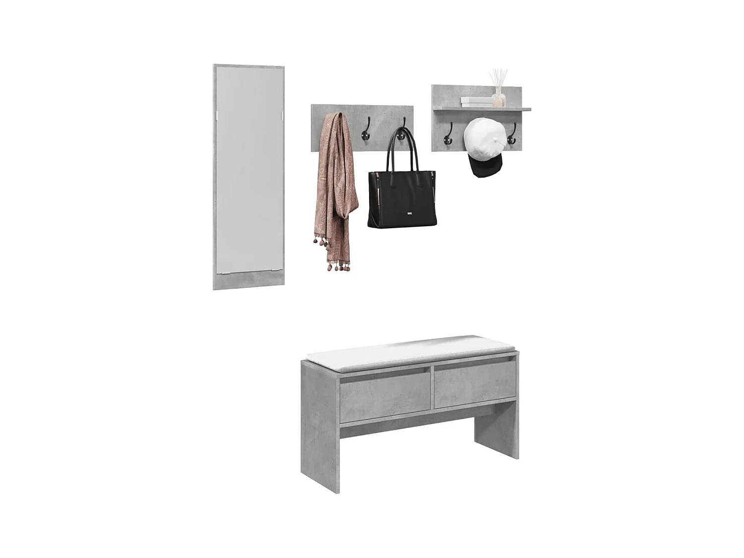 Flurmöbel-Set 4-teilig Grau Beton Holzwerkstoff