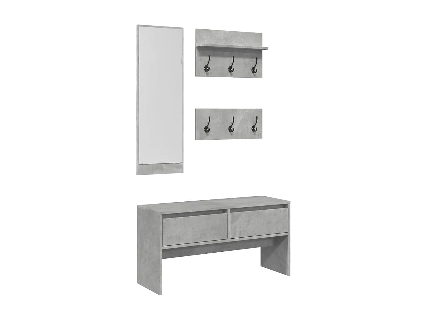 Set di mobili per corridoio 4 pezzi in cemento grigio e legno ingegnerizzato
