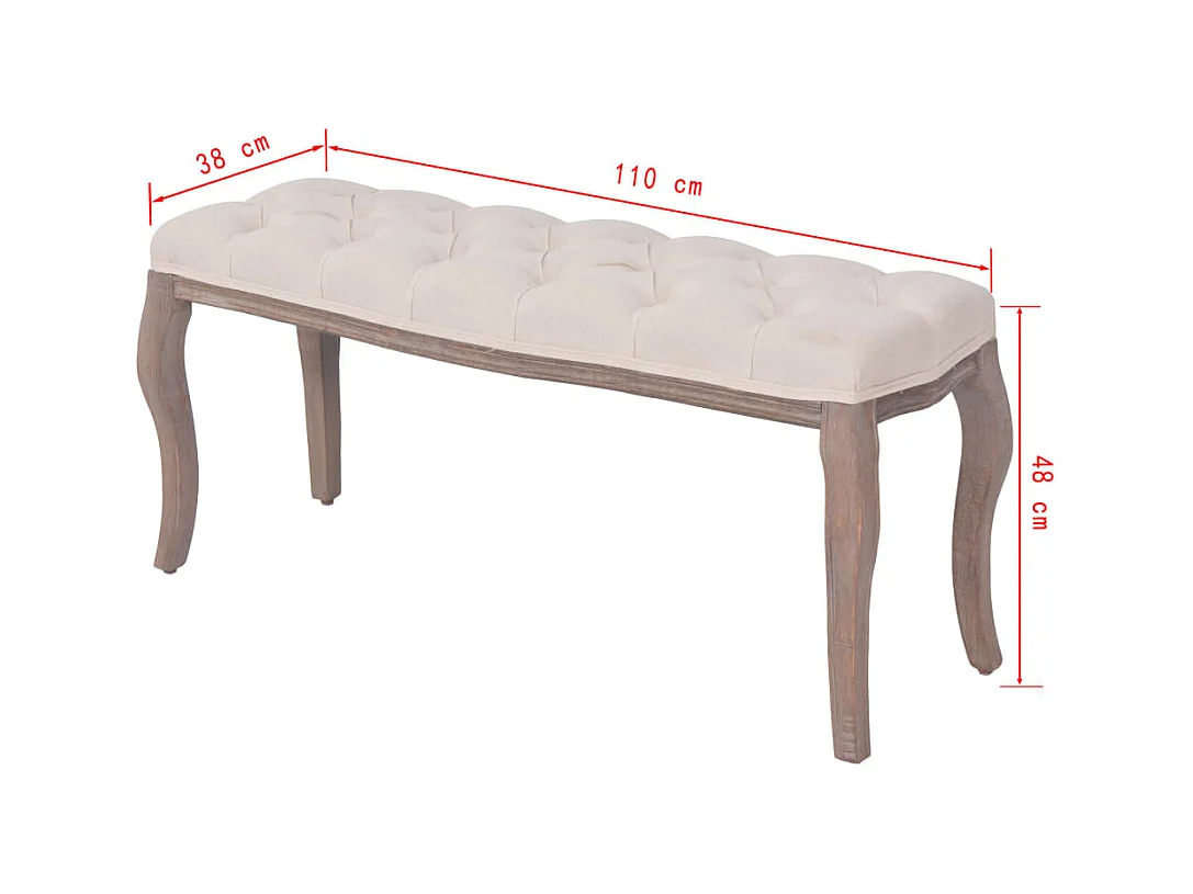 Leinenbank Massivholz 110 x 38 x 48 cm Cremeweiß