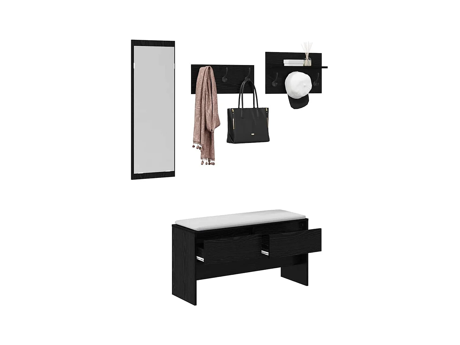 Set de meubles d'entrée 4 pièces en bois noir