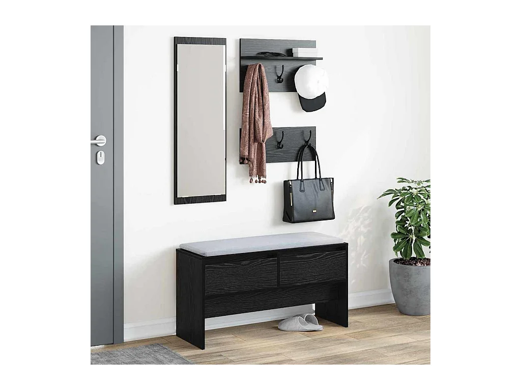Set de meubles d'entrée 4 pièces en bois noir