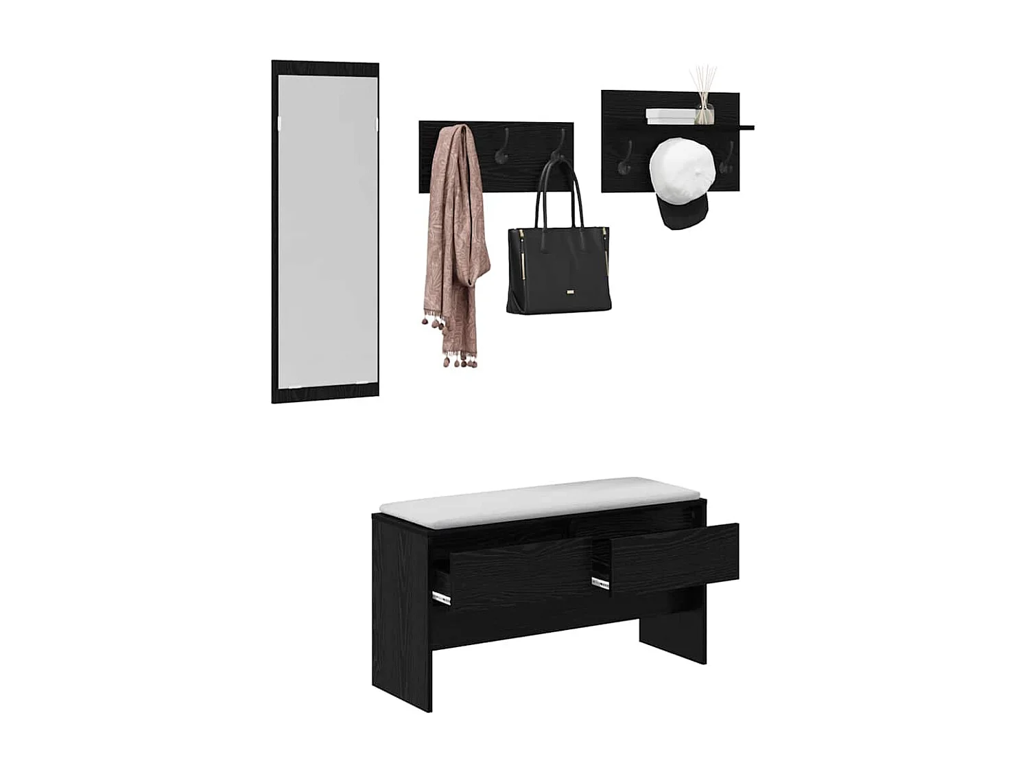 Set de meubles d'entrée 4 pièces en bois noir