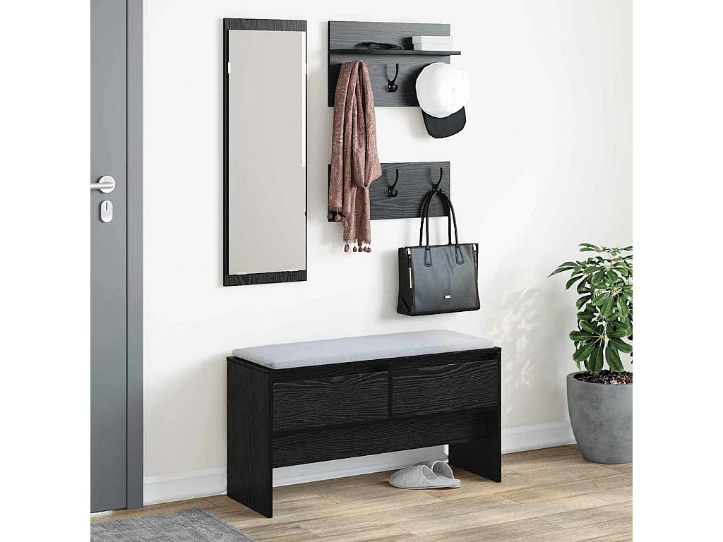 Set de meubles d'entrée 4 pièces en bois noir