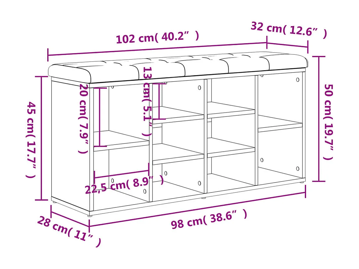 Panca portascarpe bianca 102x32x50 cm in legno ingegnerizzato