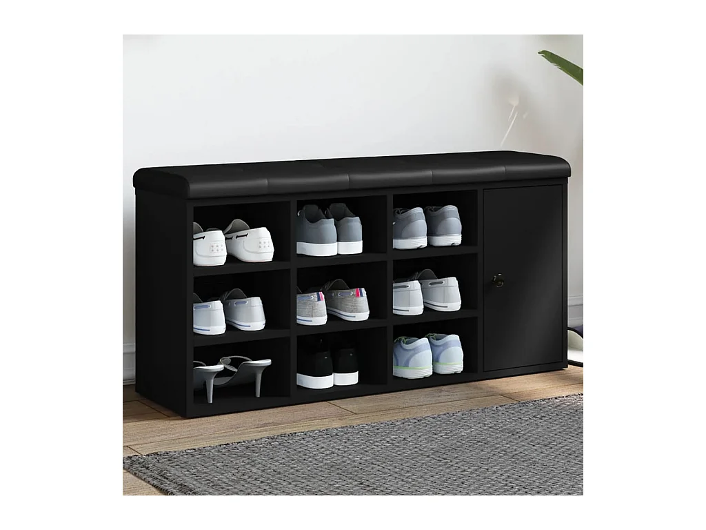 Panca portascarpe nera 102x32x50 cm in legno ingegnerizzato