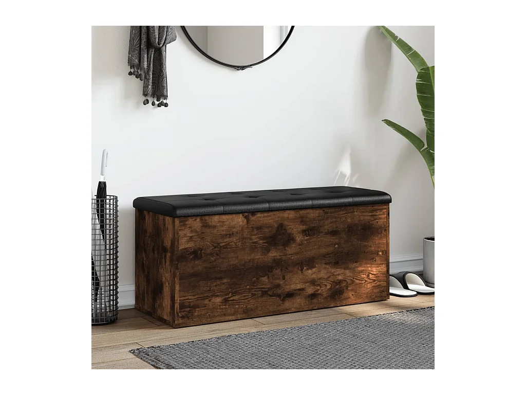 Sitzbank mit Stauraum aus geräucherter Eiche, 102 x 42 x 45 cm, Holzwerkstoff
