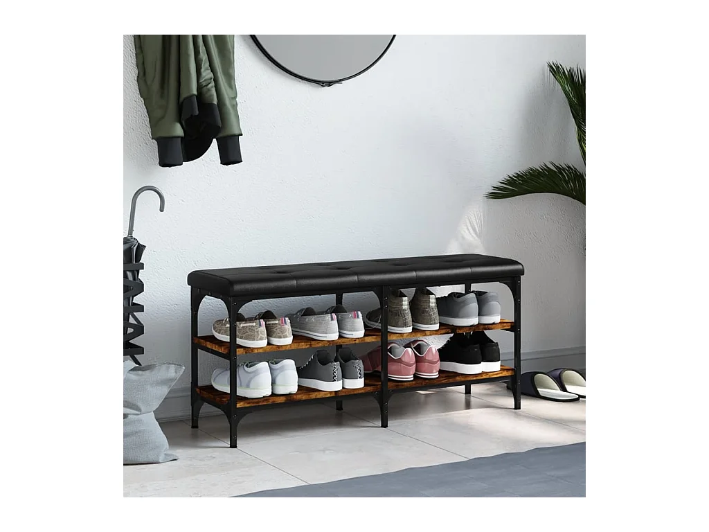 Gerookte eikenhouten schoenenbank 102x32x47 cm bewerkt hout