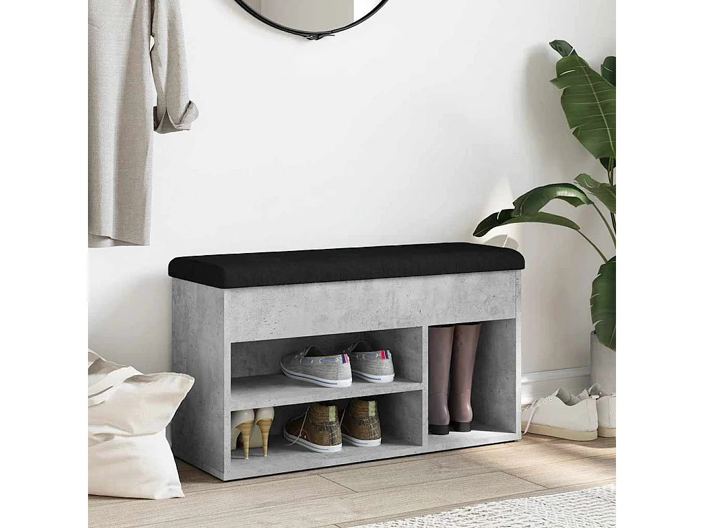 Panca portascarpe in cemento grigio 82x32x45,5 cm in legno ingegnerizzato