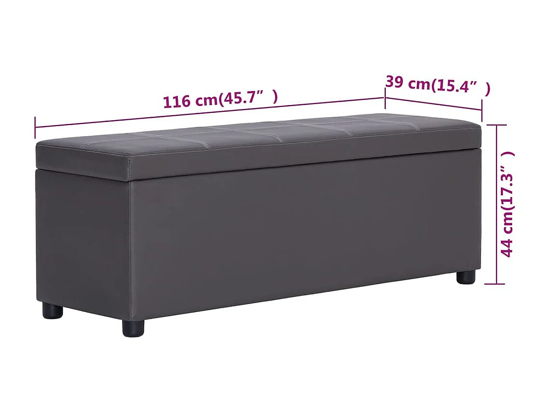 Banc avec compartiment de rangement 116 cm Gris Similicuir