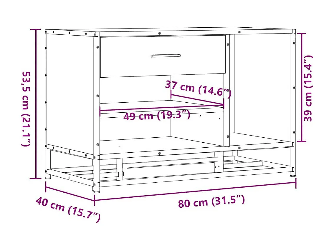 Banc à chaussures chêne sonoma bois d'ingénierie et métal