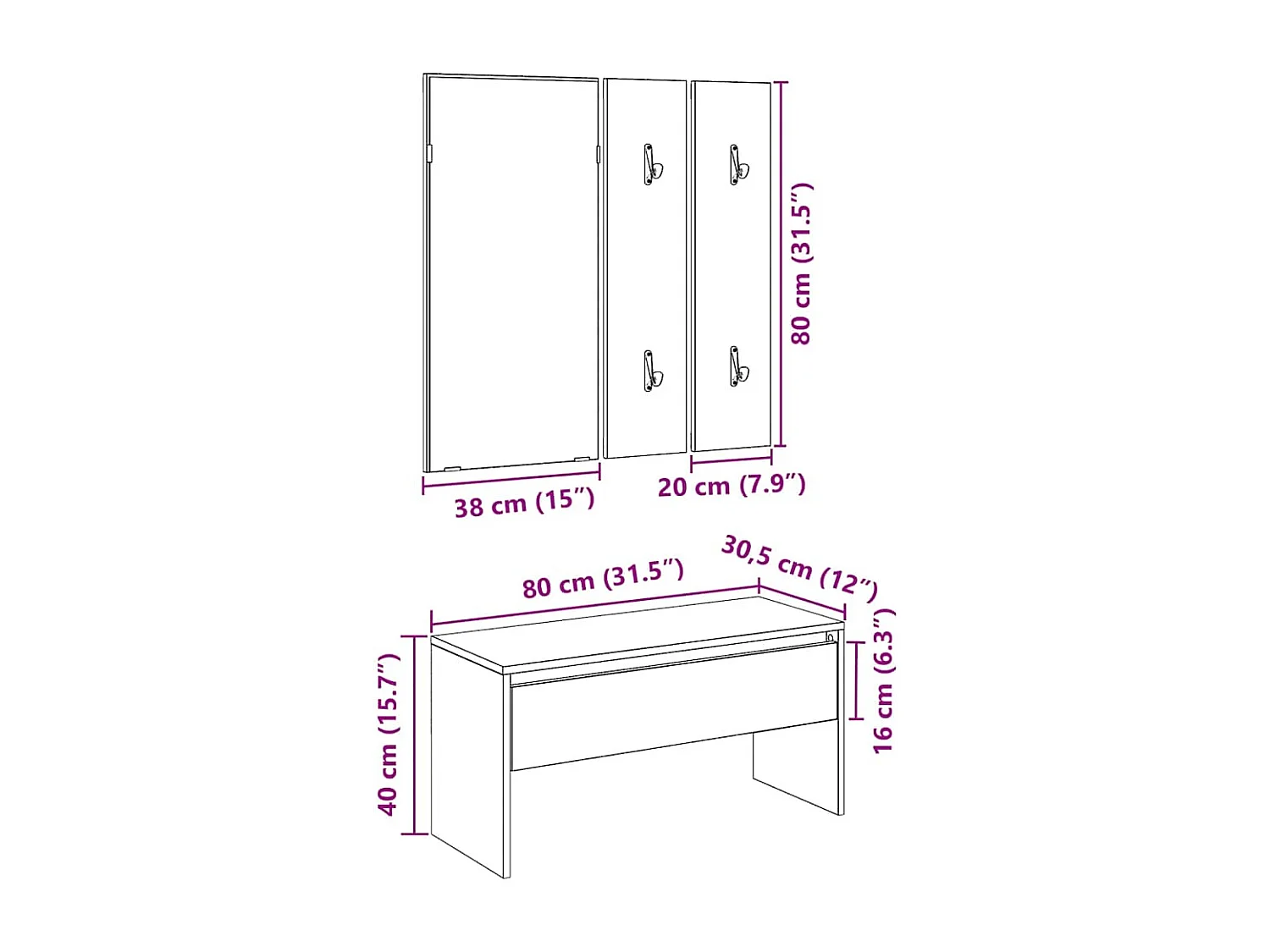 Flurmöbel-Set handgefertigt aus Eichenholz