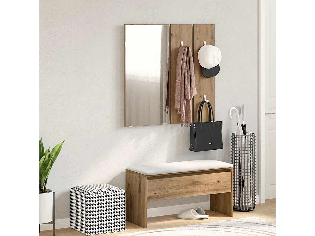 Set di mobili da ingresso in legno di quercia ingegnerizzato fatto a mano