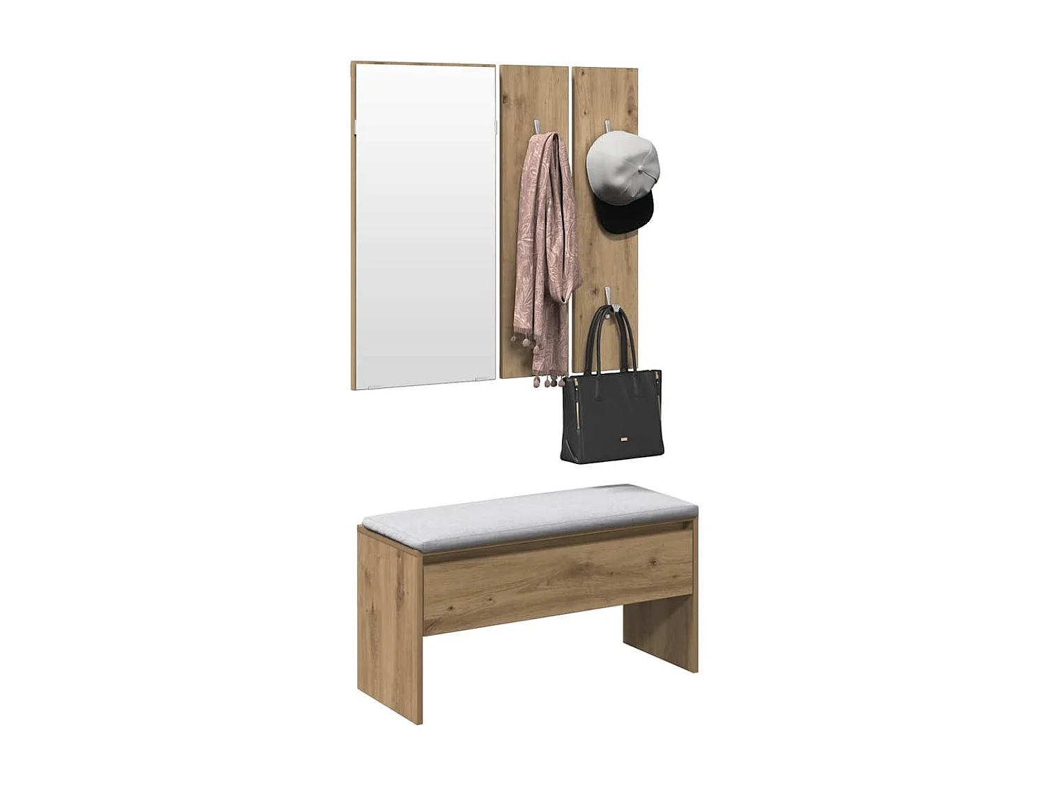 Set di mobili da ingresso in legno di quercia ingegnerizzato fatto a mano