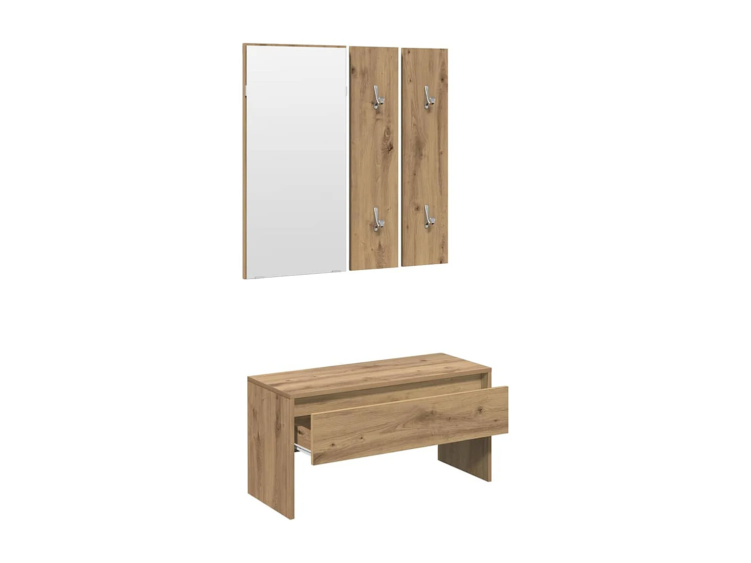 Set di mobili da ingresso in legno di quercia ingegnerizzato fatto a mano