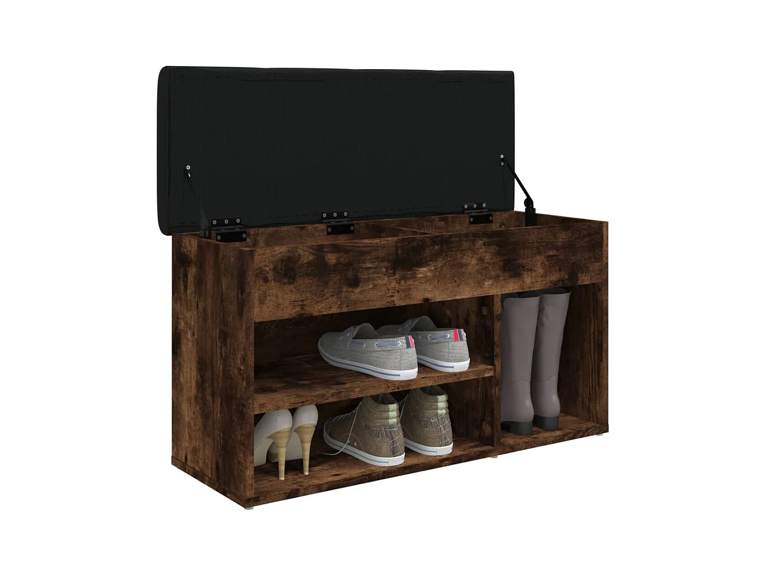 Panca portascarpe in rovere affumicato 82x32x45,5 cm in legno ingegnerizzato