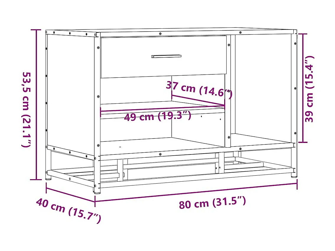Banc à chaussures sonoma gris bois d'ingénierie et métal