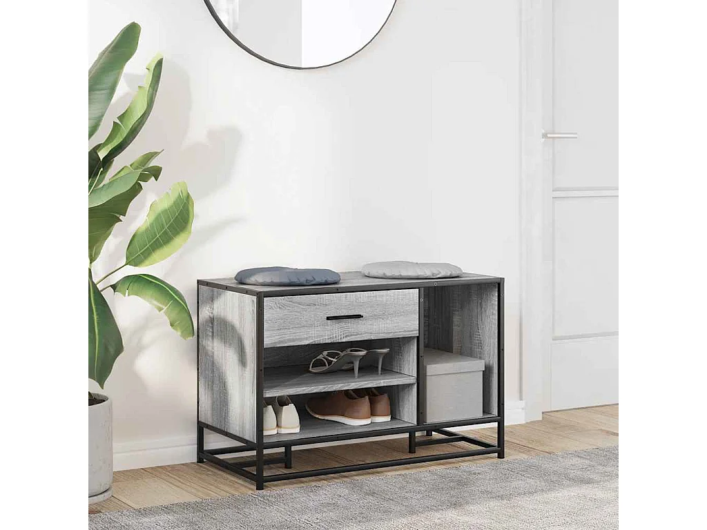 Banc à chaussures sonoma gris bois d'ingénierie et métal