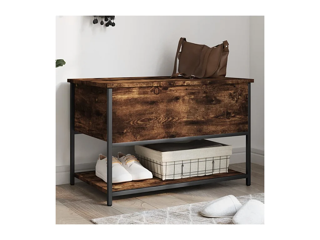 Sitzbank mit Stauraum aus geräucherter Eiche, 70 x 42,5 x 47 cm, Holzwerkstoff