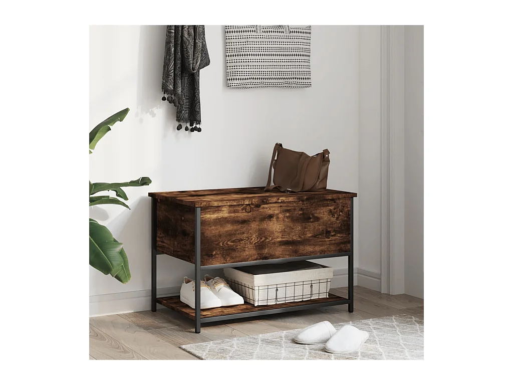 Sitzbank mit Stauraum aus geräucherter Eiche, 70 x 42,5 x 47 cm, Holzwerkstoff