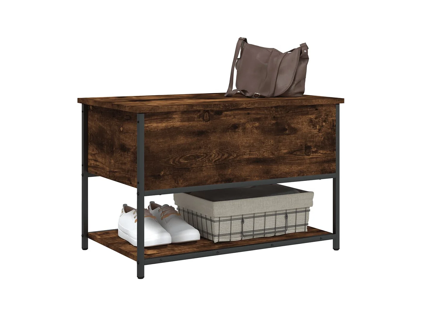 Sitzbank mit Stauraum aus geräucherter Eiche, 70 x 42,5 x 47 cm, Holzwerkstoff