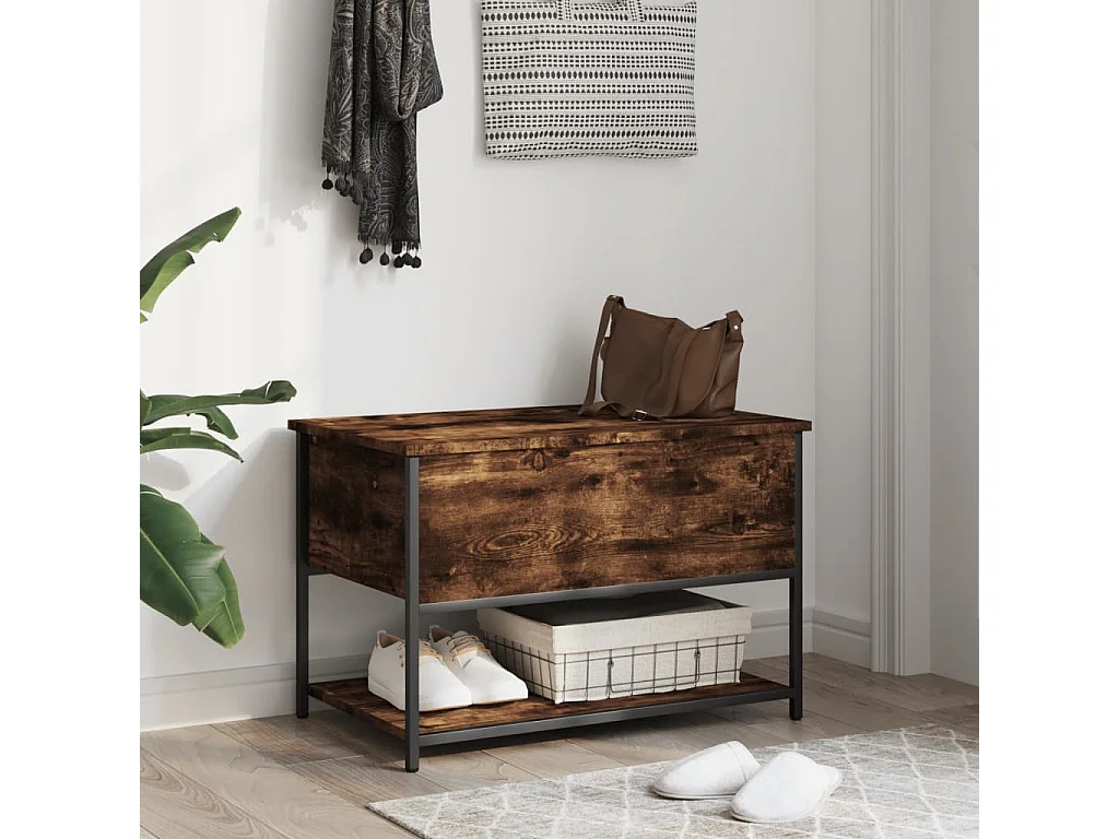 Panca contenitore in rovere affumicato 70x42,5x47 cm in legno ingegnerizzato