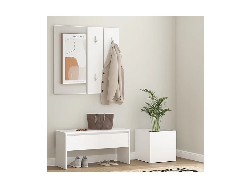 Set di mobili per corridoio in legno ingegnerizzato bianco