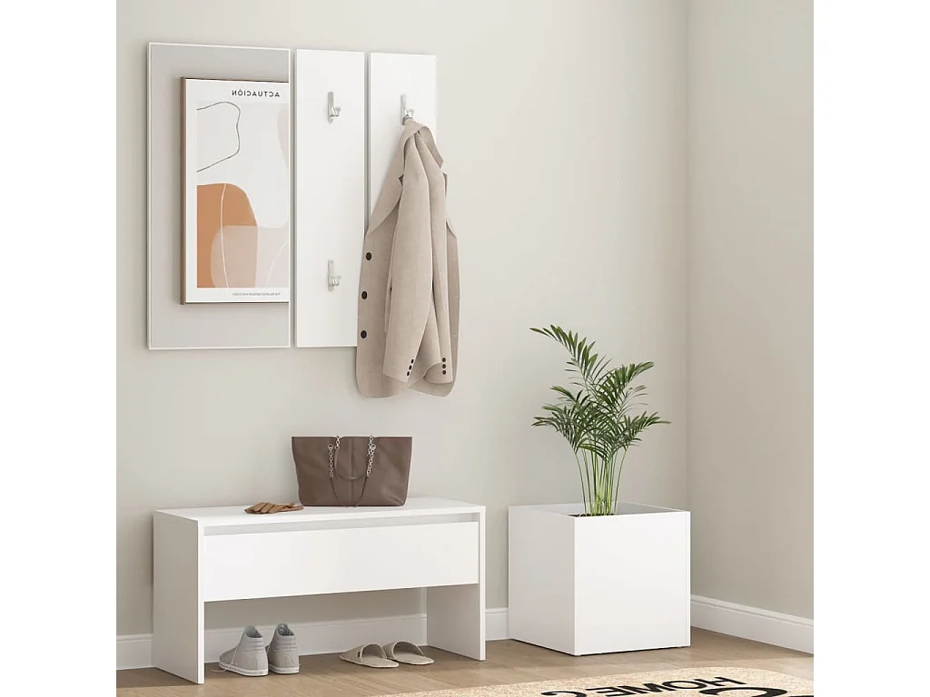 Set di mobili per corridoio in legno ingegnerizzato bianco