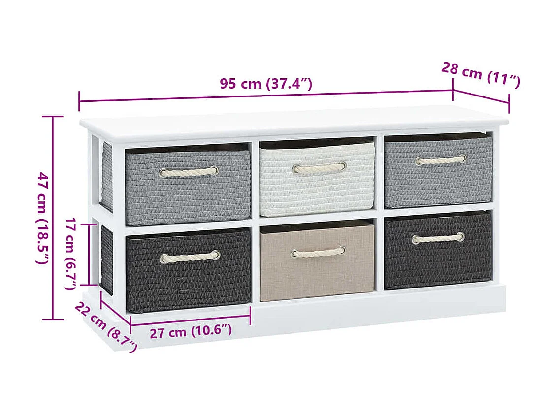 Banco de almacenamiento de madera con 6 cajones