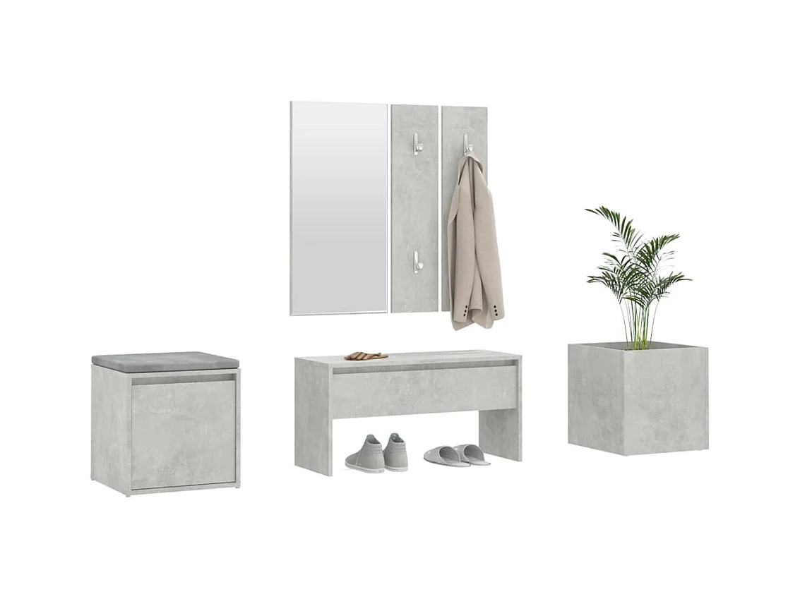 Betongraues Flurmöbel-Set aus Holzwerkstoff